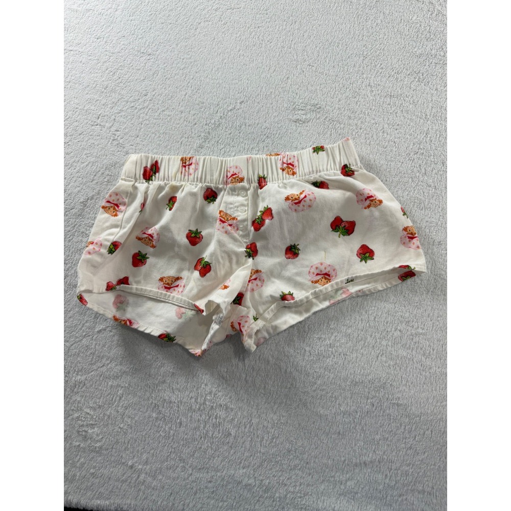 Strawberry Shortcake Pajama Shorts Kids XS White Berry Print Elastic Waist Sleep